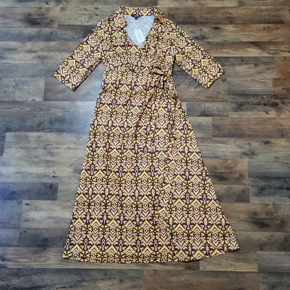Ador Vintage Print Stretch Wrap Maxi Dress Size Small - Picture 3 of 12